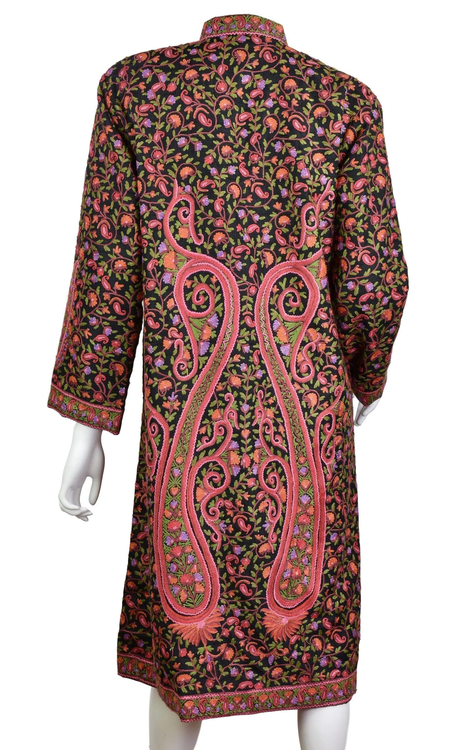 Athena Black Silk Jacket Dinner Paisley Floral Evening Dress Coat Hand Embroidered Kashmir