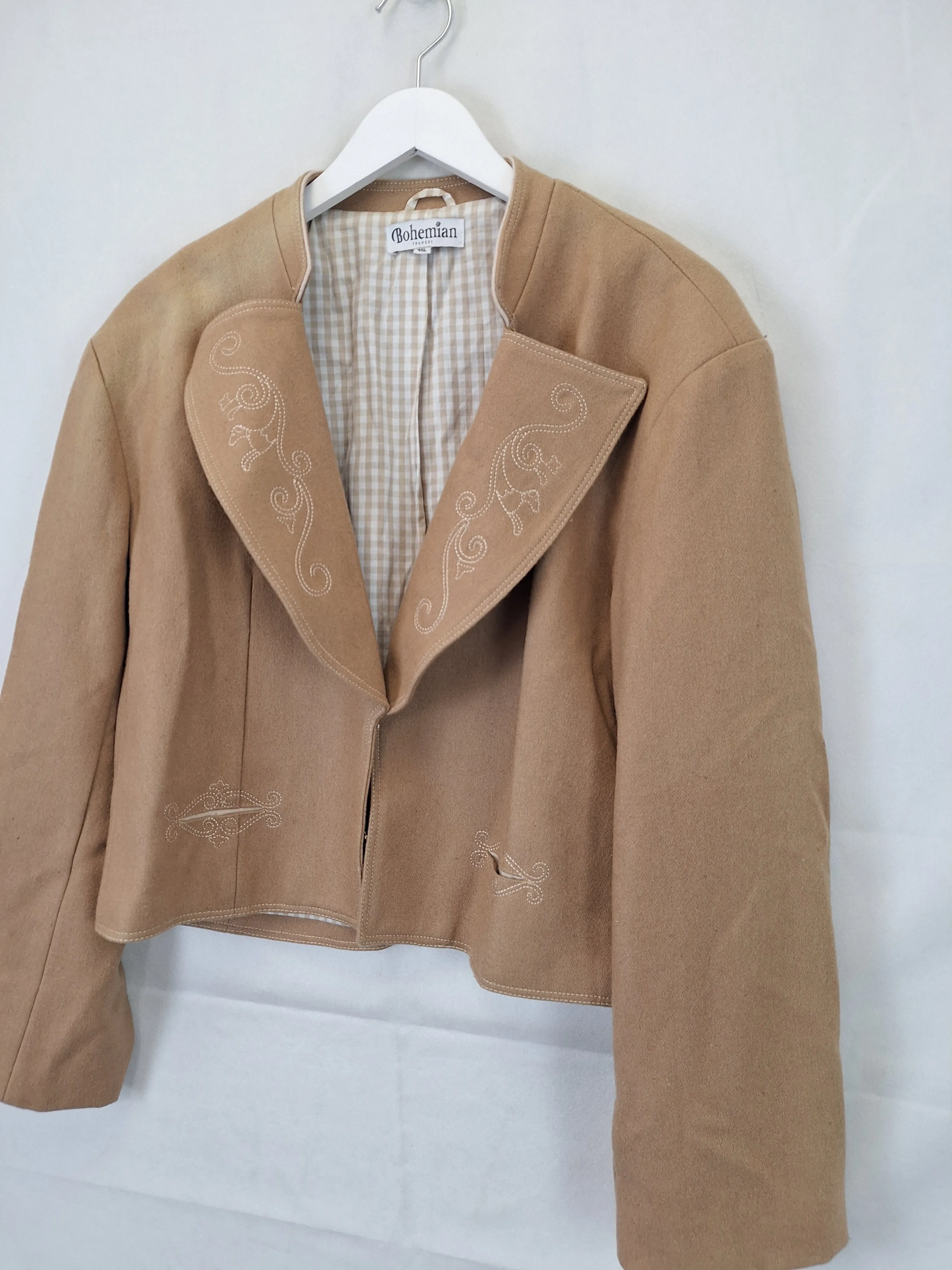 Bohemian Traders Camel Embroidered Cropped Jacket Size 24