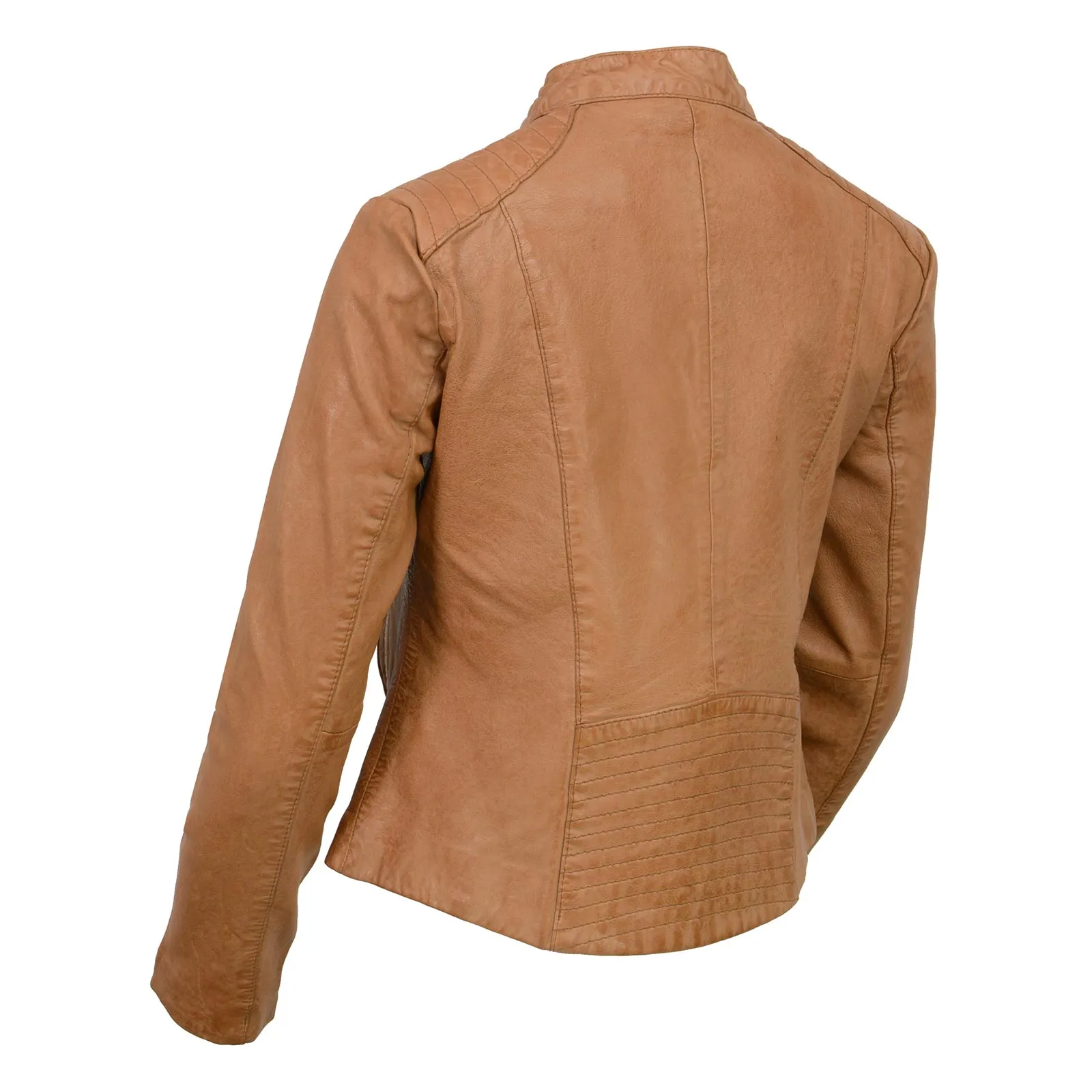 Cognac SFL2814 Cognac Women's Leather Moto Style Fashion Jacket