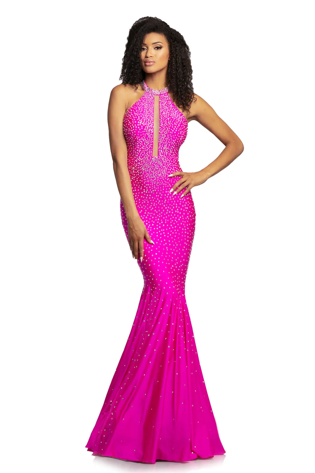 Johnathan Kayne 2037 Size 0 Flamingo Long Crystal Studded Jersey Mermaid Prom Dress Pageant Gown