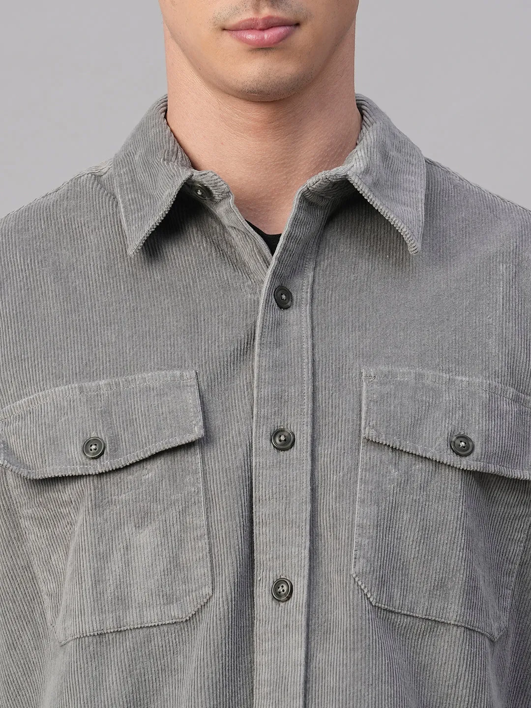 Men's Corduroy Grey 100% Cotton Regular Fit Jackets