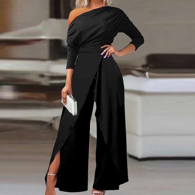 Off Shoulder Irregular Wide Leg Jumpsuit