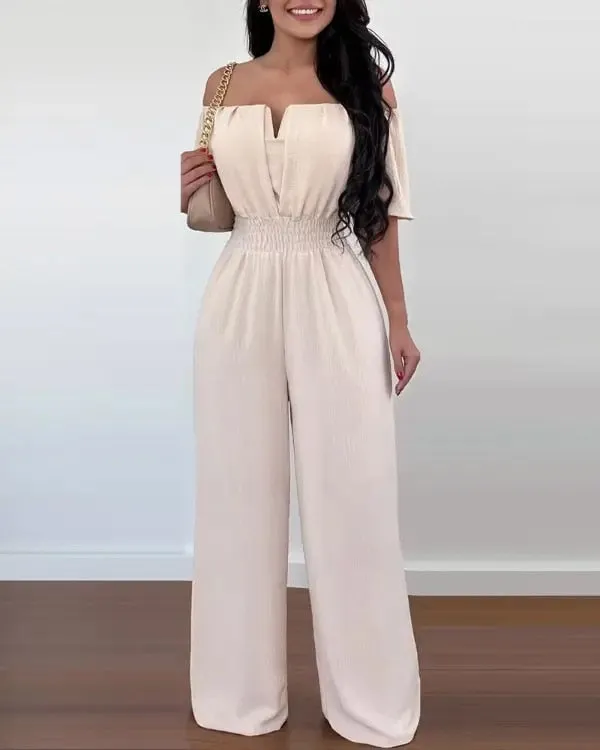 Printed Wide Leg Off-shoulder High Waist Jumpsuit