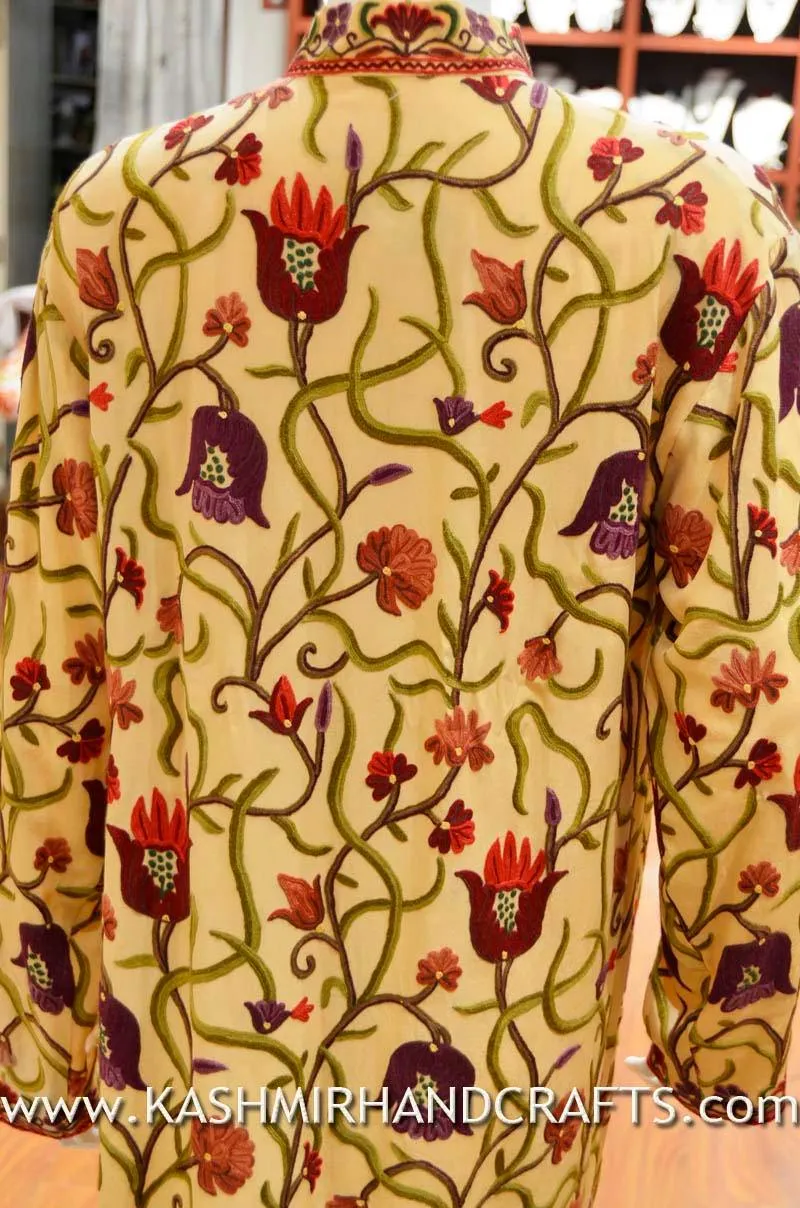 Teal Silk Jacket Dinner Paisley Evening Dress Coat Hand Embroidered Kashmir